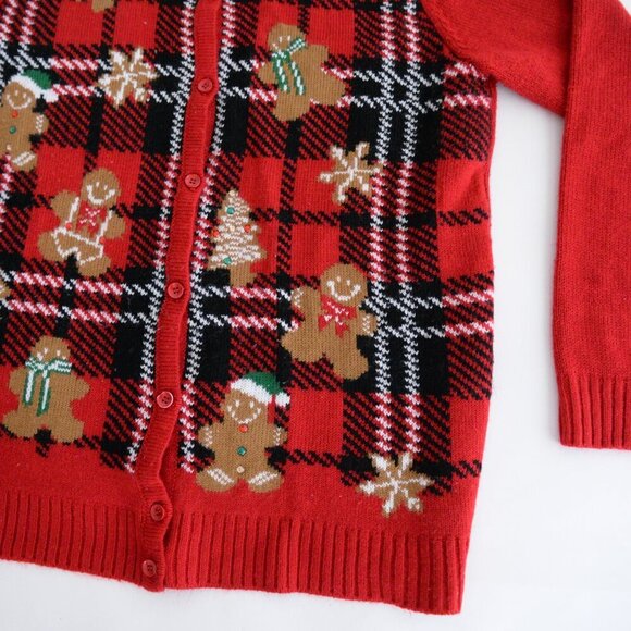 Vintage Kim Rogers Red Black Gingerbread Christmas Button Up Cardigan Sweater L - Picture 6 of 11